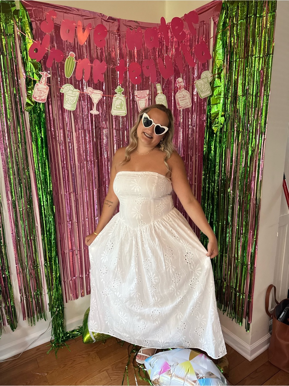 Strapless White Eyelet Midi Dress